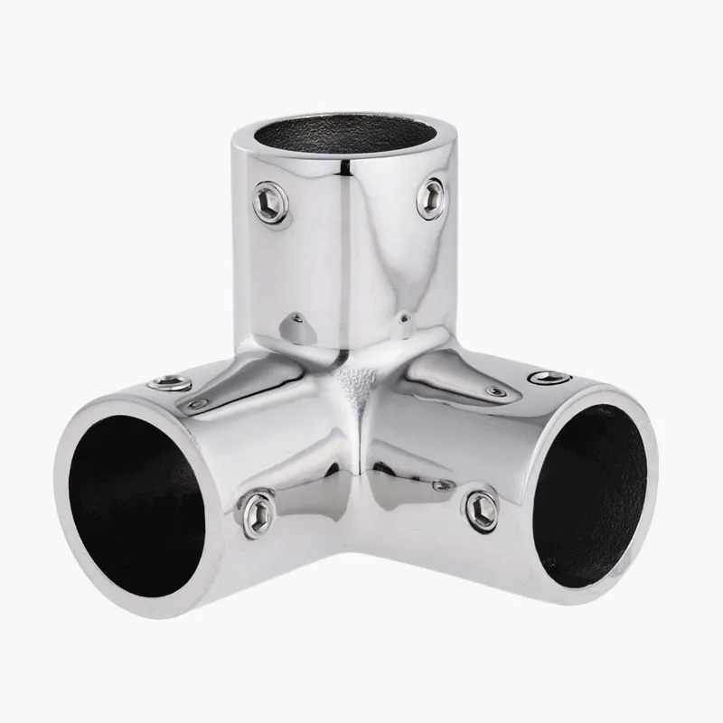  Stainless Steel Polished Corner Tee Boat Deck 3 Way Corner Handrail Hardware 